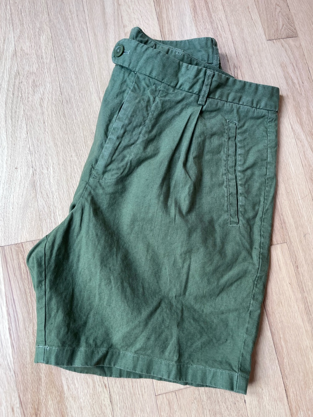 Bonobos Olive Green Flat-Front Cotton linen  Shorts